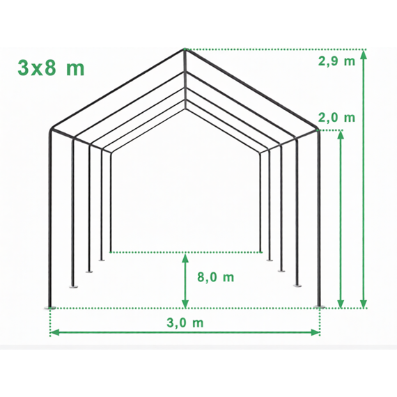 Sátor műszaki rajz 3x8 m STANDARD